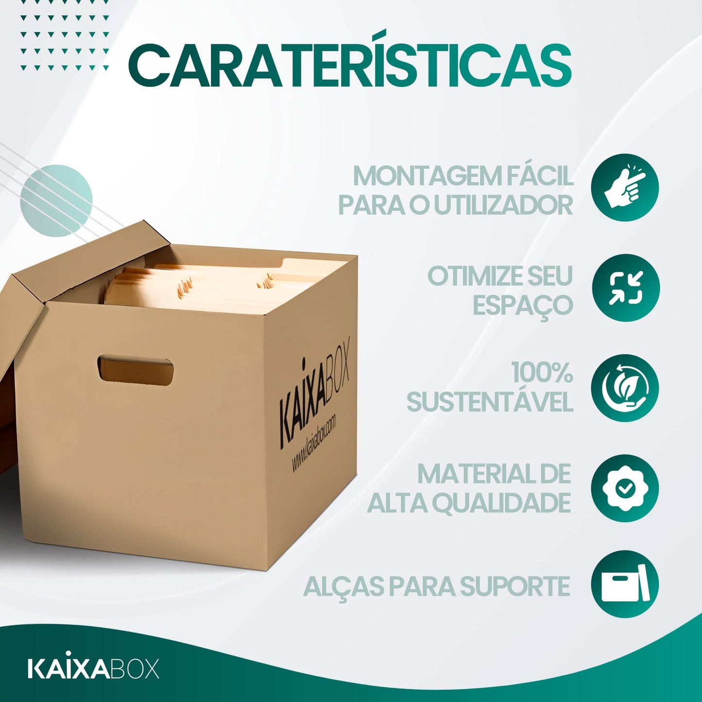 Kit Caixas Organizadoras KaixaBox, Caixa com Tampa e Alça para Transporte, Montagem Simples sem Fita