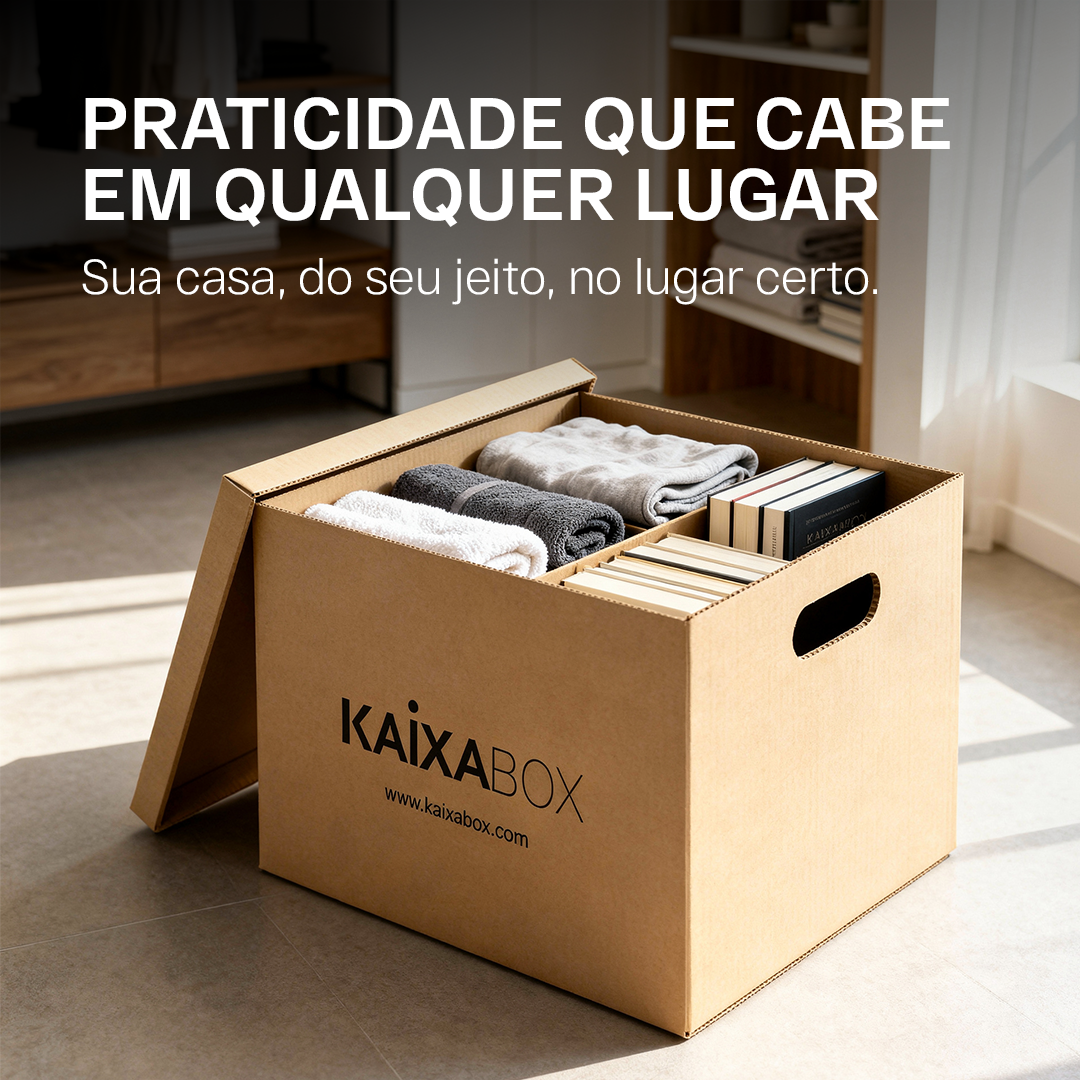 Kit Caixas Organizadoras KaixaBox, Caixa com Tampa e Alça para Transporte, Montagem Simples sem Fita