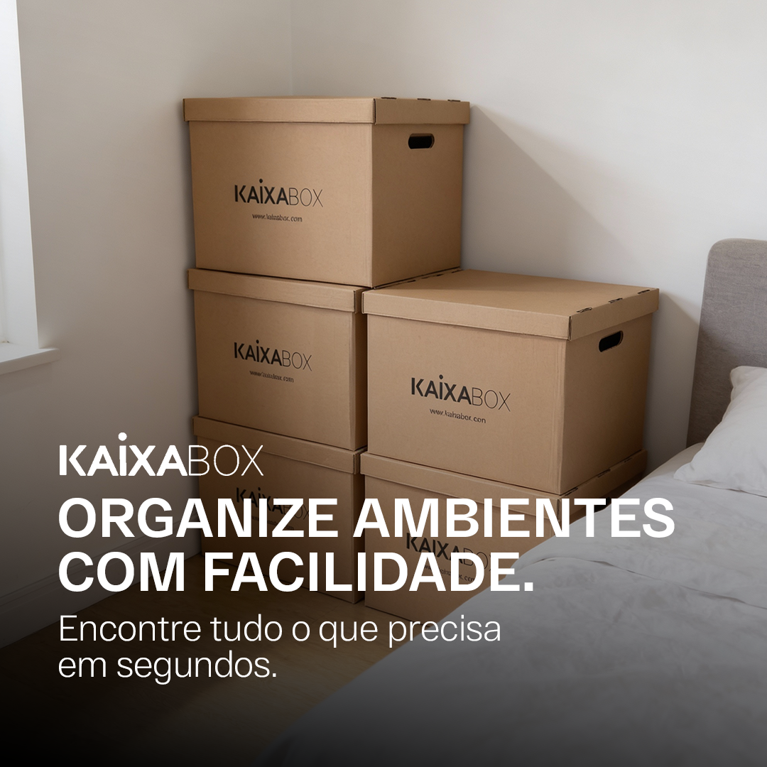 Kit Caixas Organizadoras KaixaBox, Caixa com Tampa e Alça para Transporte, Montagem Simples sem Fita
